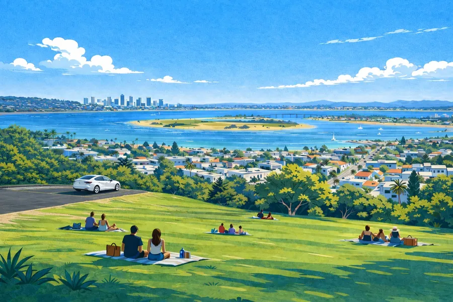 Kate Sessions Park overlooking Mission Bay in Pacific Beach. Car detailing in Pacific Beach.