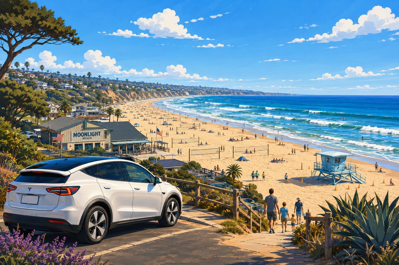Moonlight Beach in Encinitas where local families bring their cars for mobile detailing