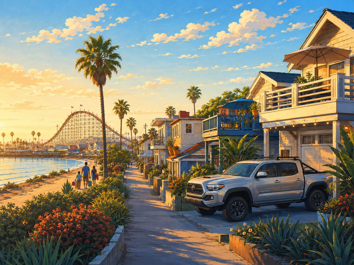 Mission Beach cottages near Belmont Park with a freshly detailed SUV in the driveway