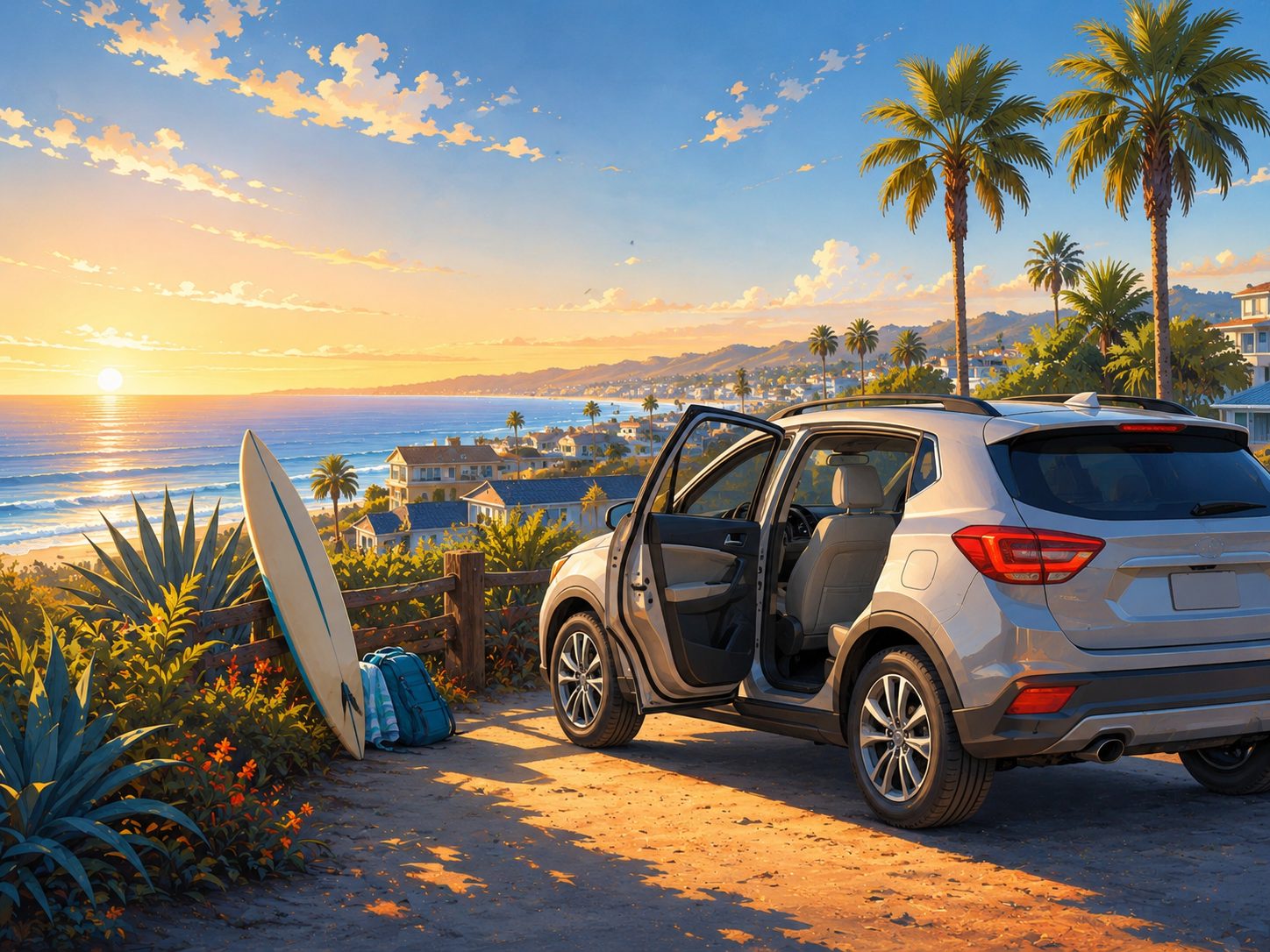 Family SUV near a San Diego beach with a clean, sand-free interior