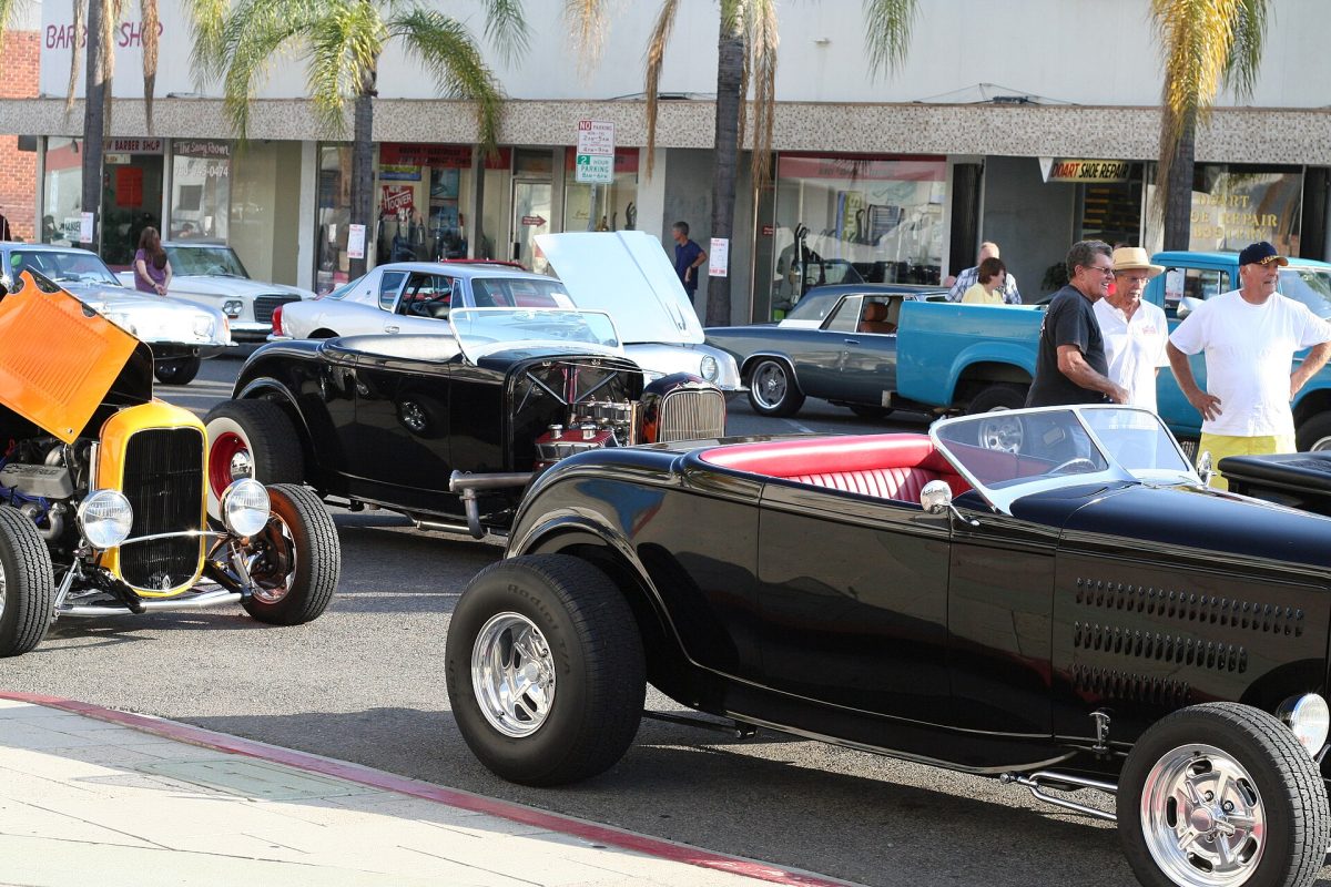 Classic cars lined up at Cruisin Grand in downtown Escondido, a mobile car detailing and car wash service area